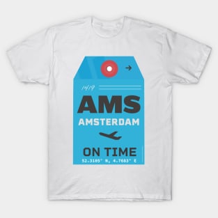 AMS Amsterdam luggage tag style blue T-Shirt